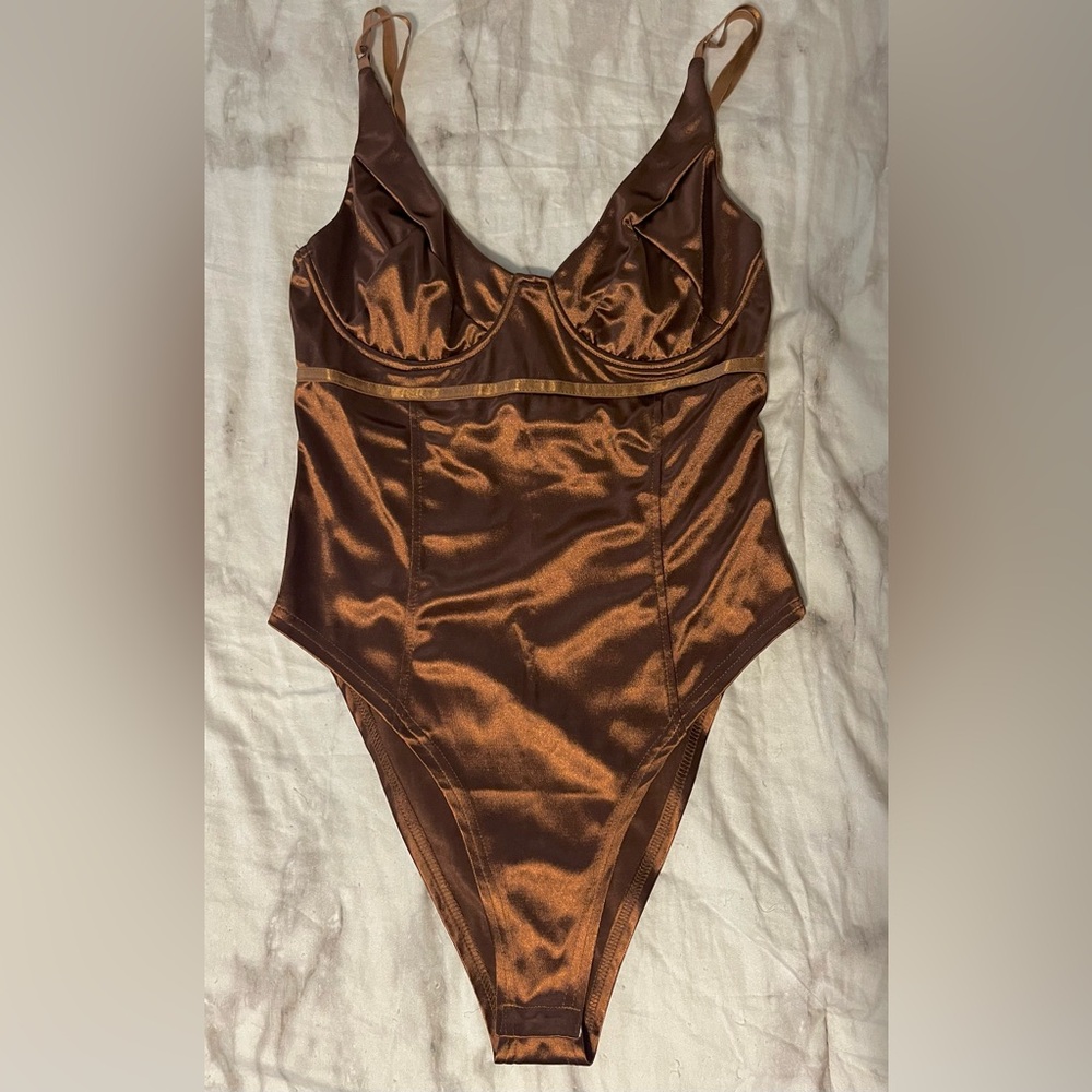 Deep V-Neck Satin Bodysuit